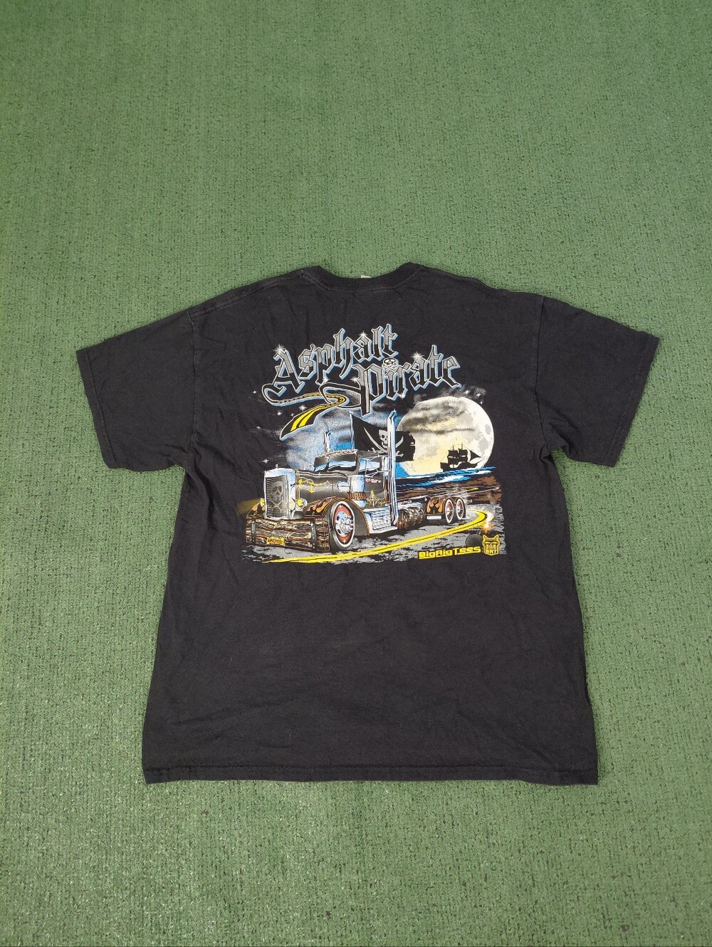 Big Rig Tees "Asphalt Pirate" Semi Truck Trucking Black T Shirt Sz Large